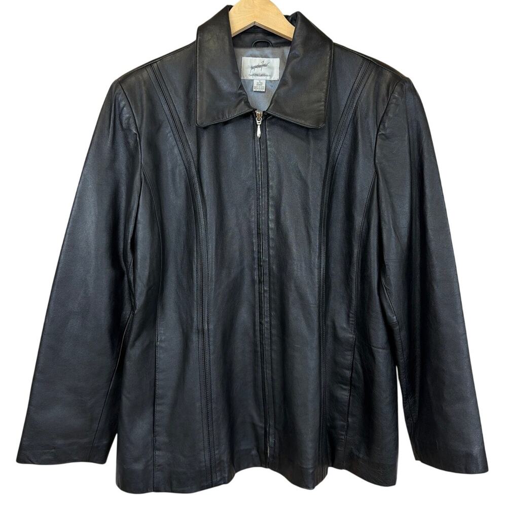 Jacqueline Ferrar Black Lamb Leather Zip Panel Jacket Coat Plus Size 1X